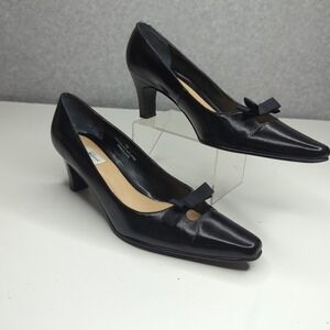 Jenny Buchanan Black Leather Bow Accent Pumps Heels Classic‎ Career Shoes 7M